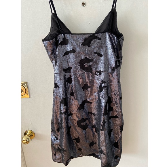 Black and Silver Sequin Mini Wrap Dress - Picture 6 of 6